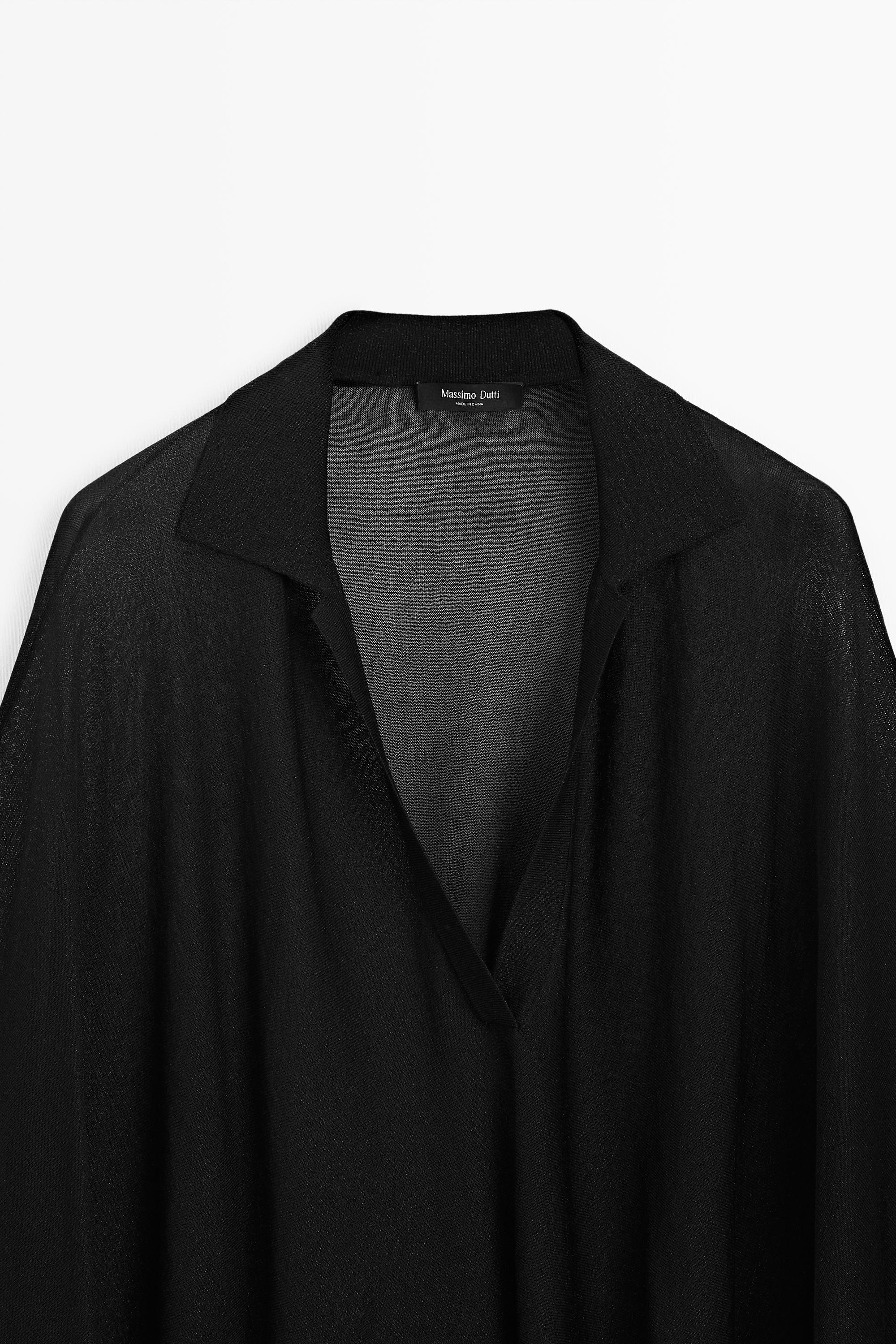 Metallic detail polo collar flowing cape